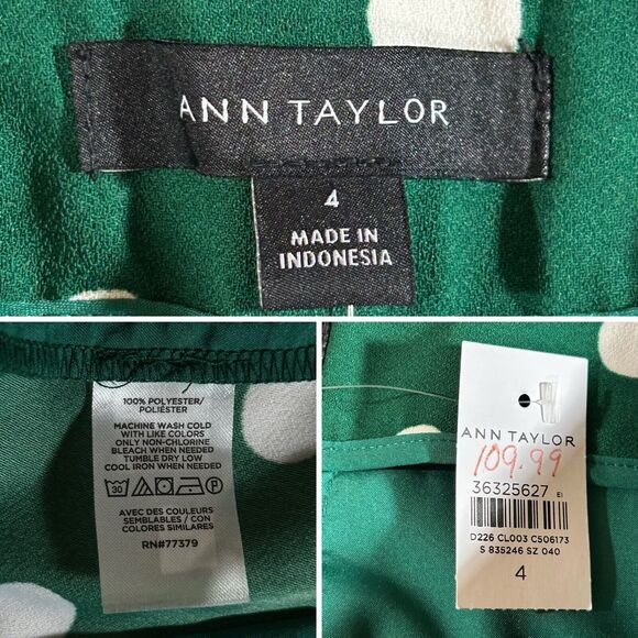 Ann Taylor Pants Women 4 Kelly Green White Polka Dot Wide Leg Boho Preppy Casual - Picture 11 of 12